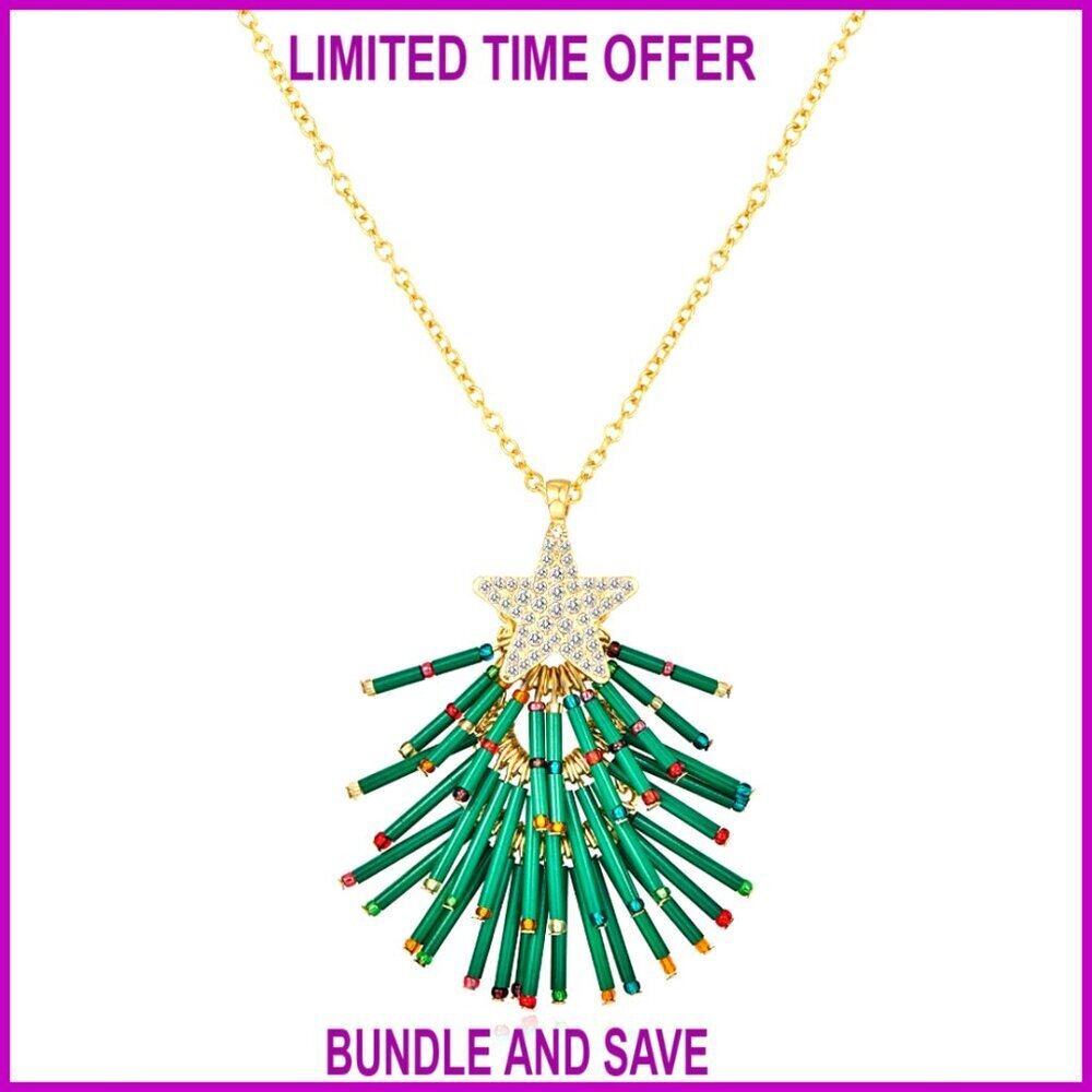 Long Christmas Tree Pendant Necklace Alloy Acrylic Festive Party Jewelry